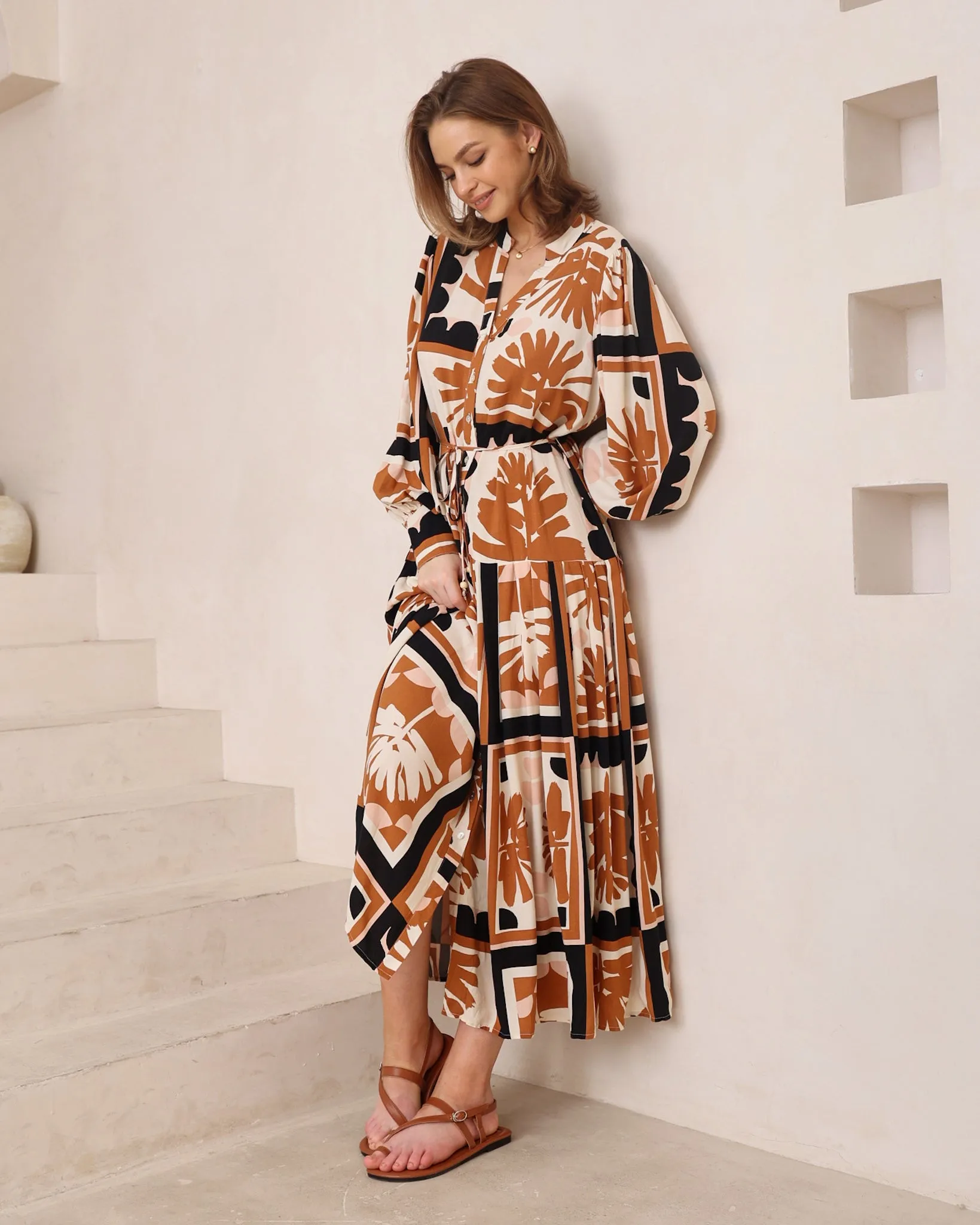 Delta Black Brown Tropical Maxi Dress