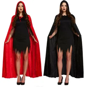 Devil Velvet Cape Black Red W/hood Costume Fancy Dress Party