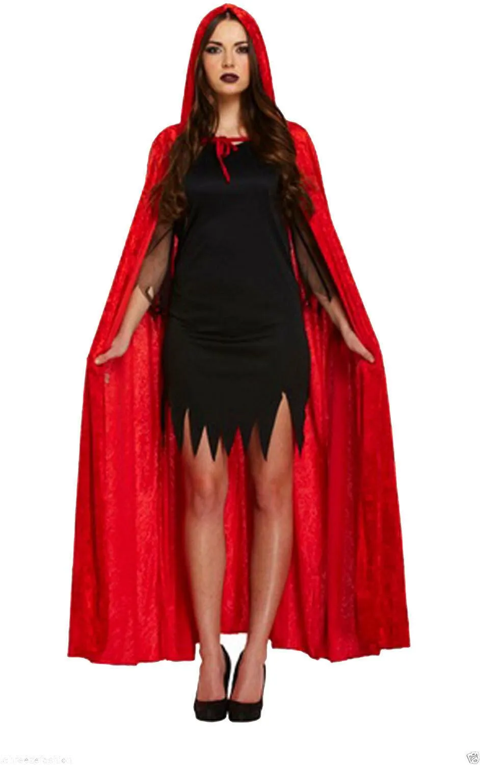 Devil Velvet Cape Black Red W/hood Costume Fancy Dress Party