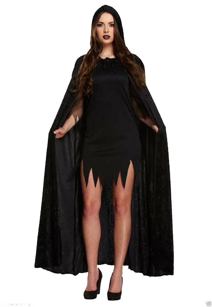 Devil Velvet Cape Black Red W/hood Costume Fancy Dress Party