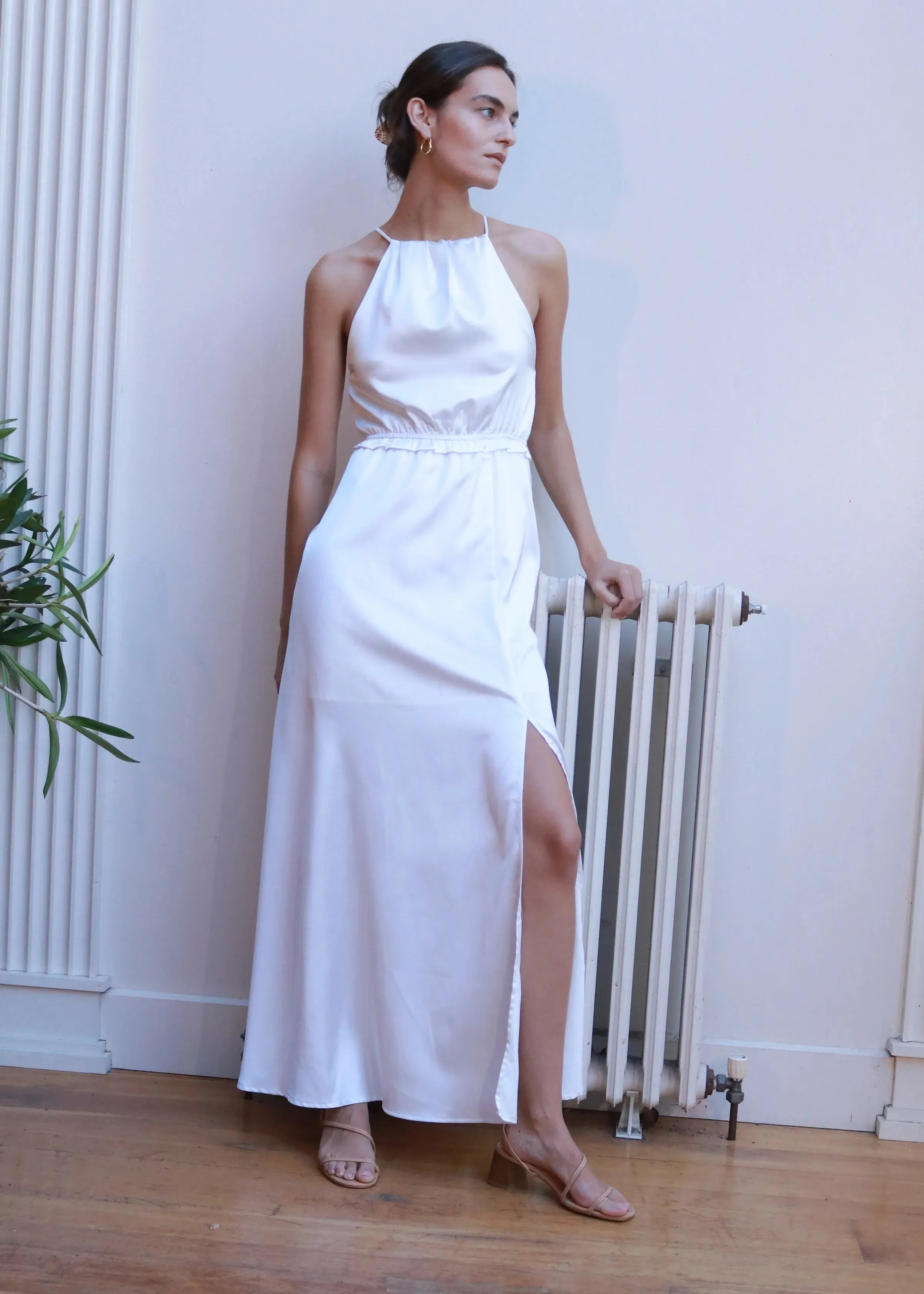 Dove White Satin Maxi Dress