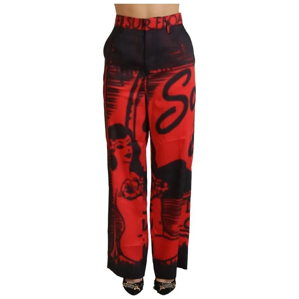 Dsquared² Red Printed High Waist Straight Pants