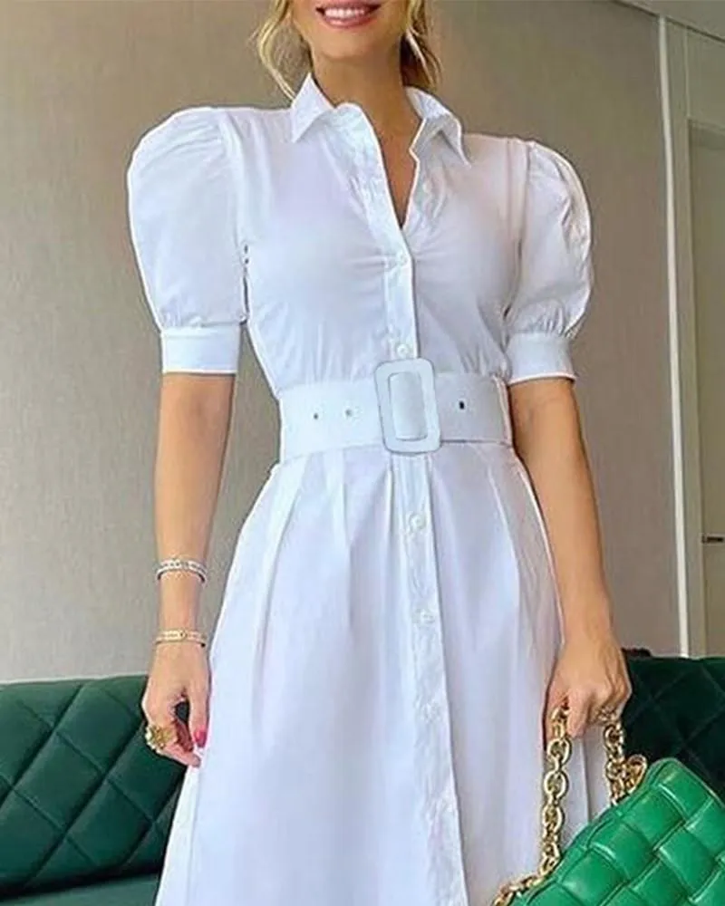 Elegant Short Sleeves Long Dresses with Belt