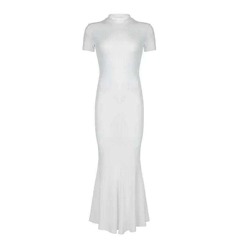 Elegant White Short Sleeves Maxi Dress