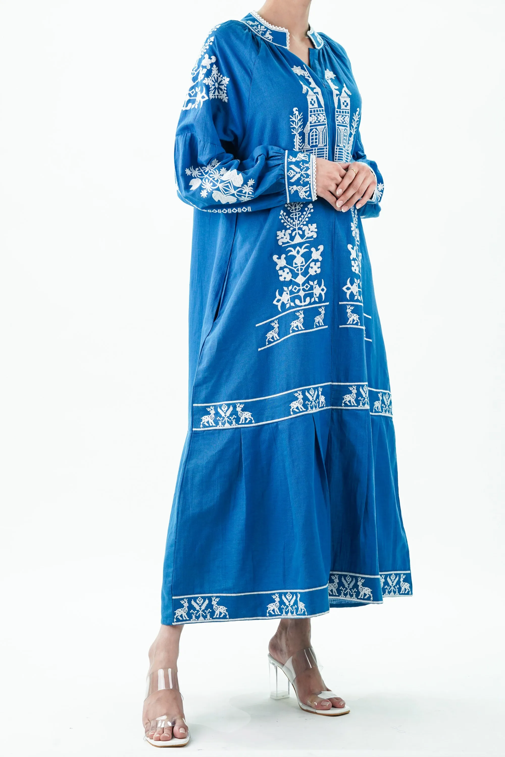 Embroidered Panelled Cotton Maxi Dress