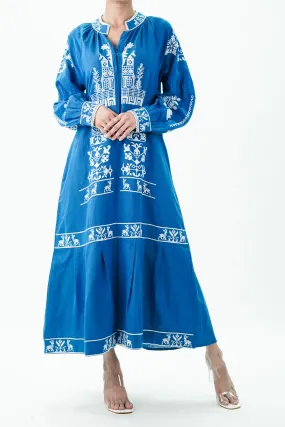 Embroidered Panelled Cotton Maxi Dress