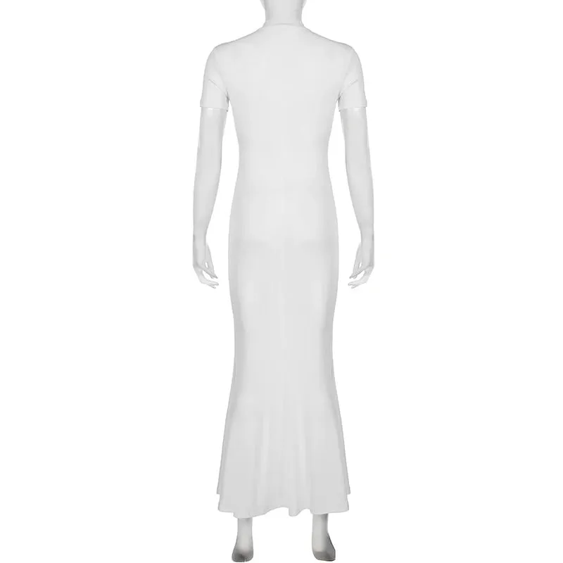 Fashion Elegant White Maxi Dress Women Streetwear Solid Slim Trumpet Party Dress Evening Long Bodycon Clubwear Cloth