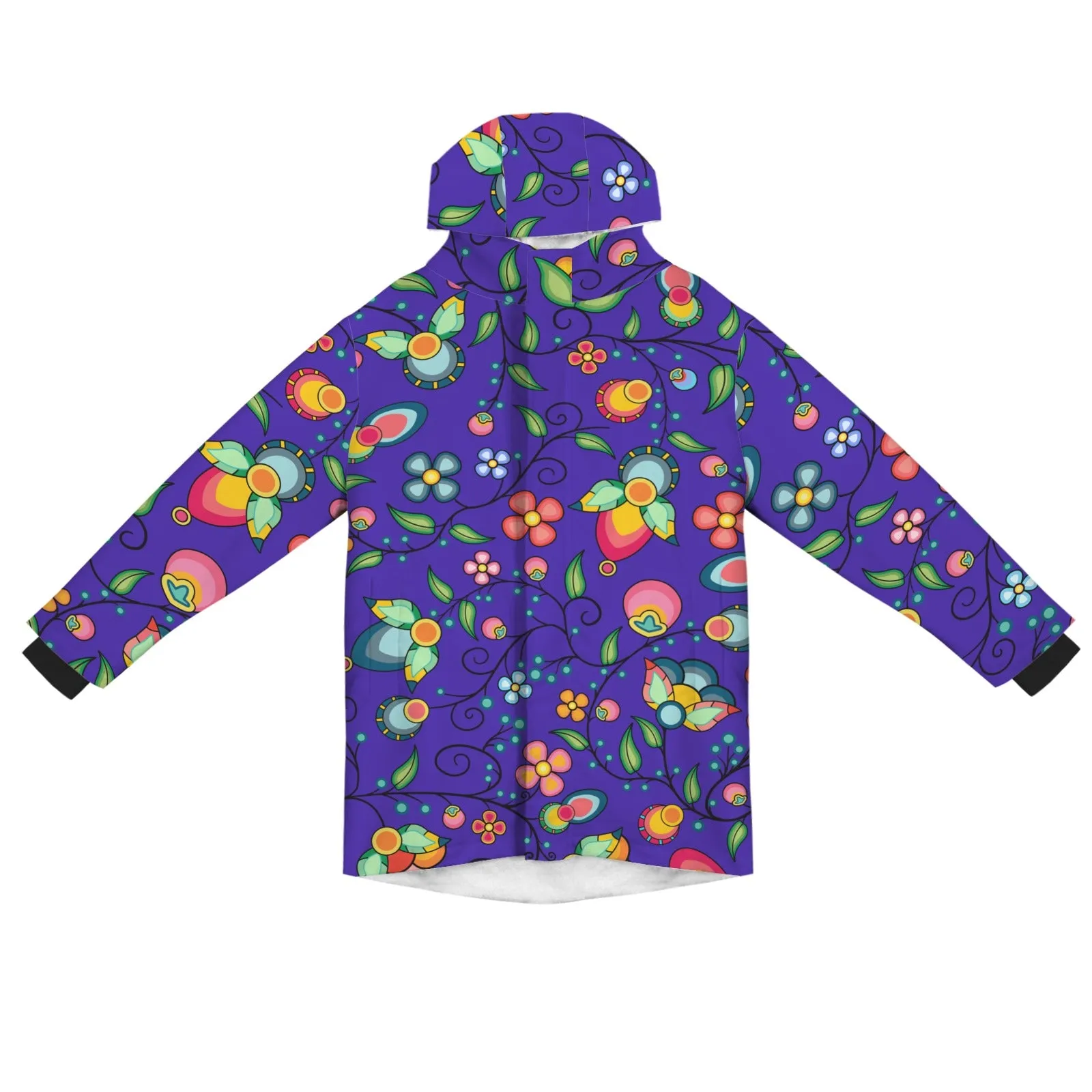 Floral Bounty Blue Unisex Sherpa Lined Hooded Coat