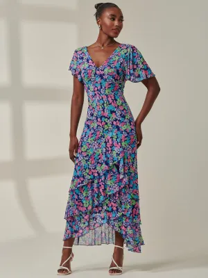 Floral Printed Tiered Maxi Dress, Floral Multi