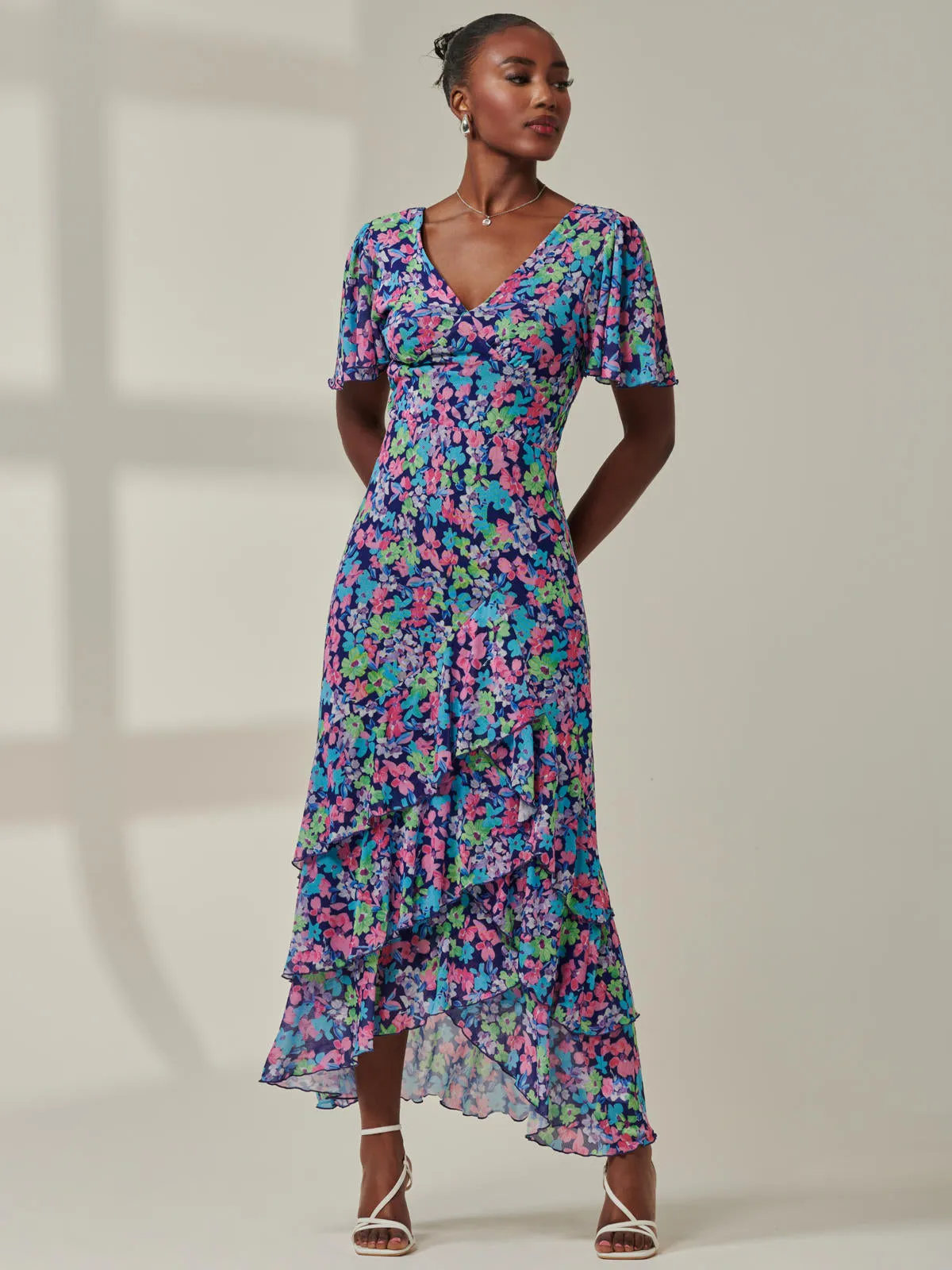 Floral Printed Tiered Maxi Dress, Floral Multi