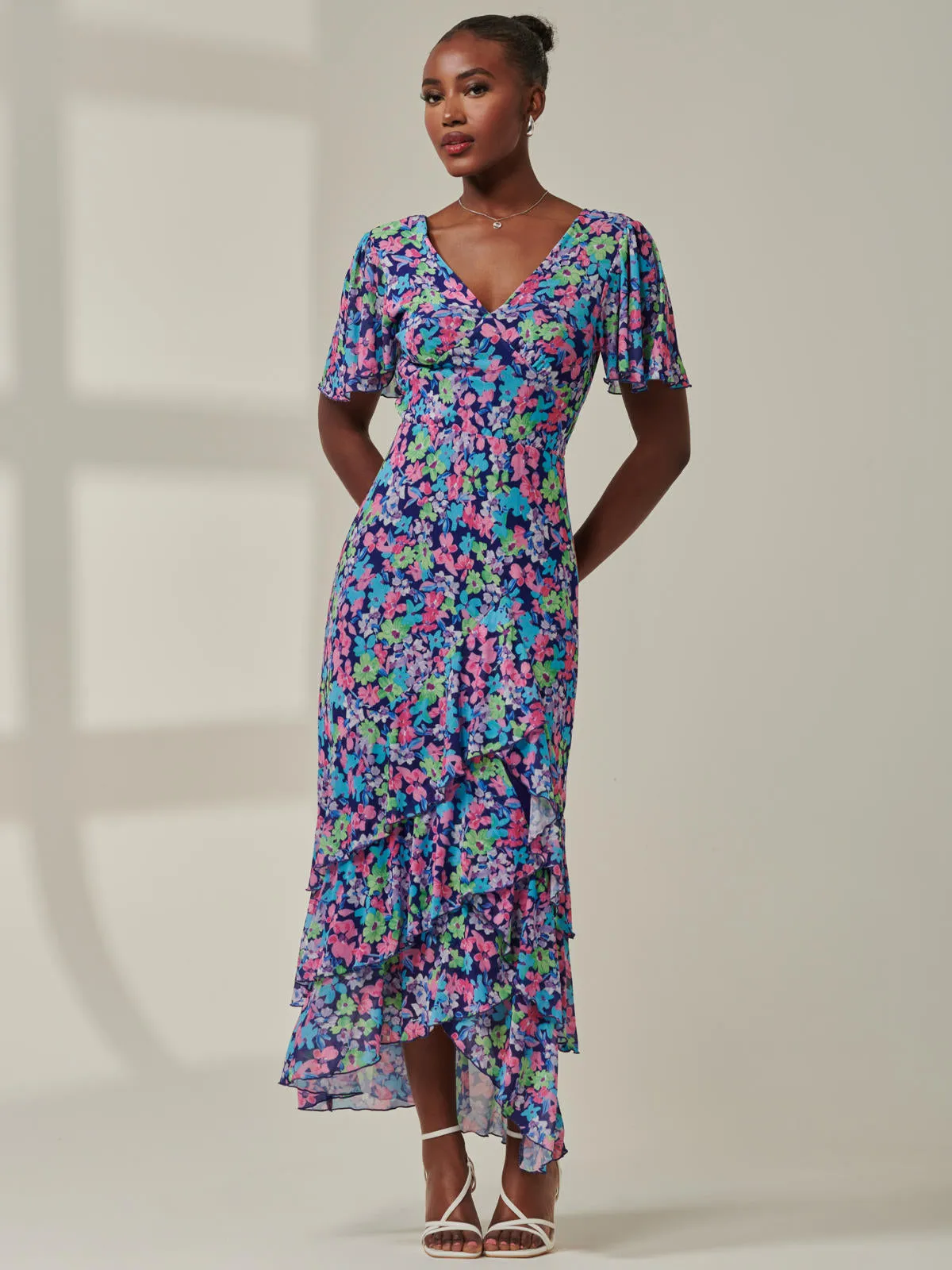 Floral Printed Tiered Maxi Dress, Floral Multi