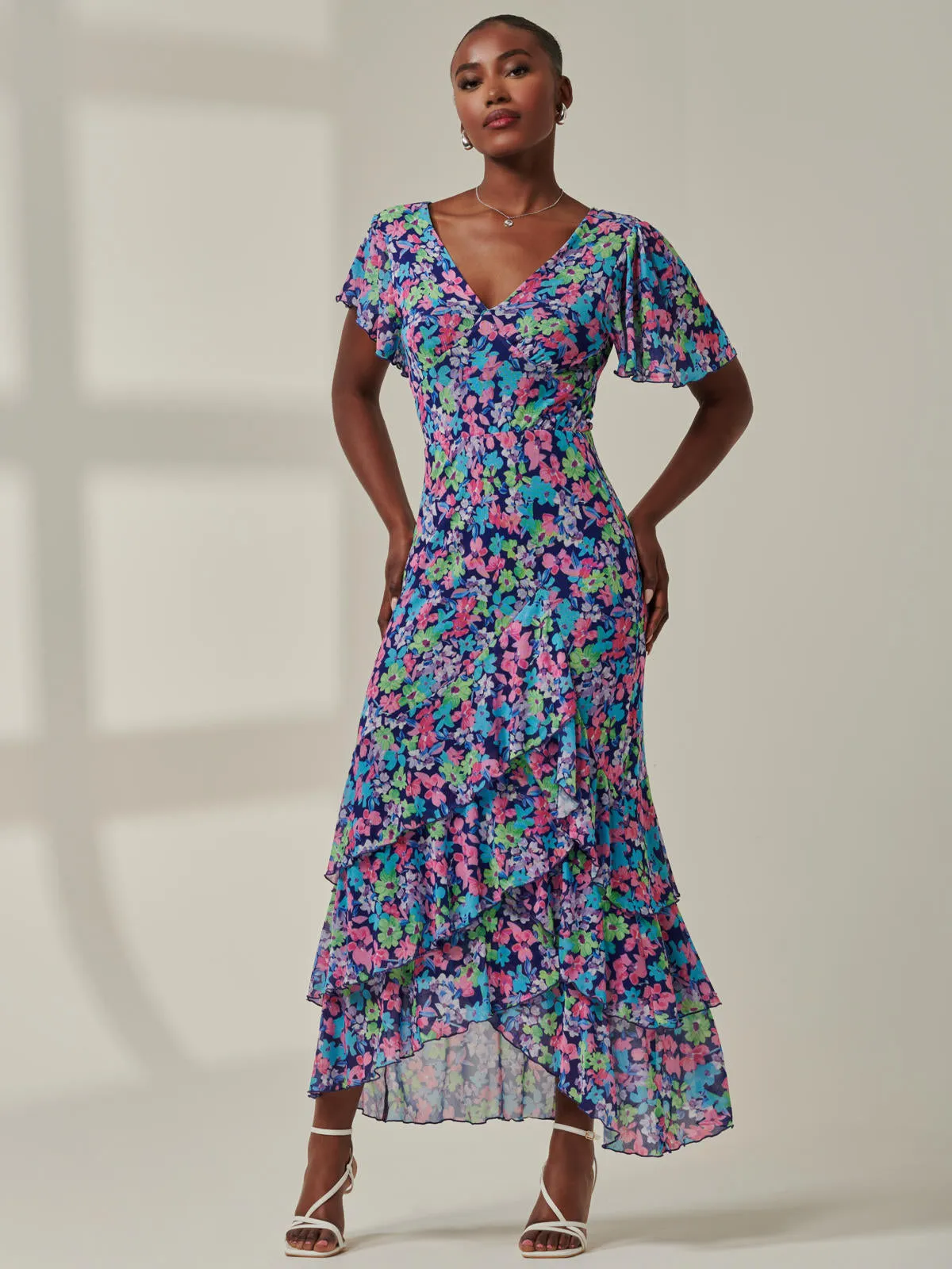 Floral Printed Tiered Maxi Dress, Floral Multi