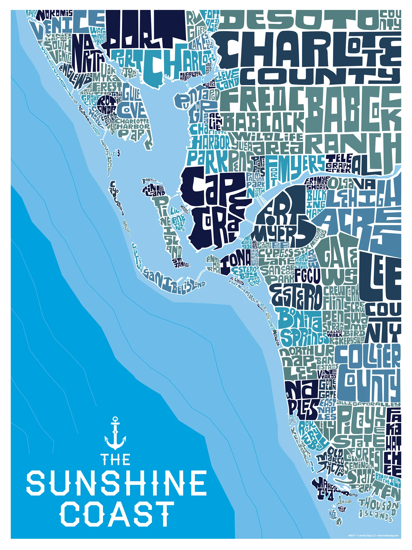 Fort Myers-Sanibel-Naples Area Typography Map