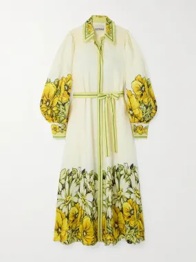 Gisela belted floral-print linen maxi shirt dress