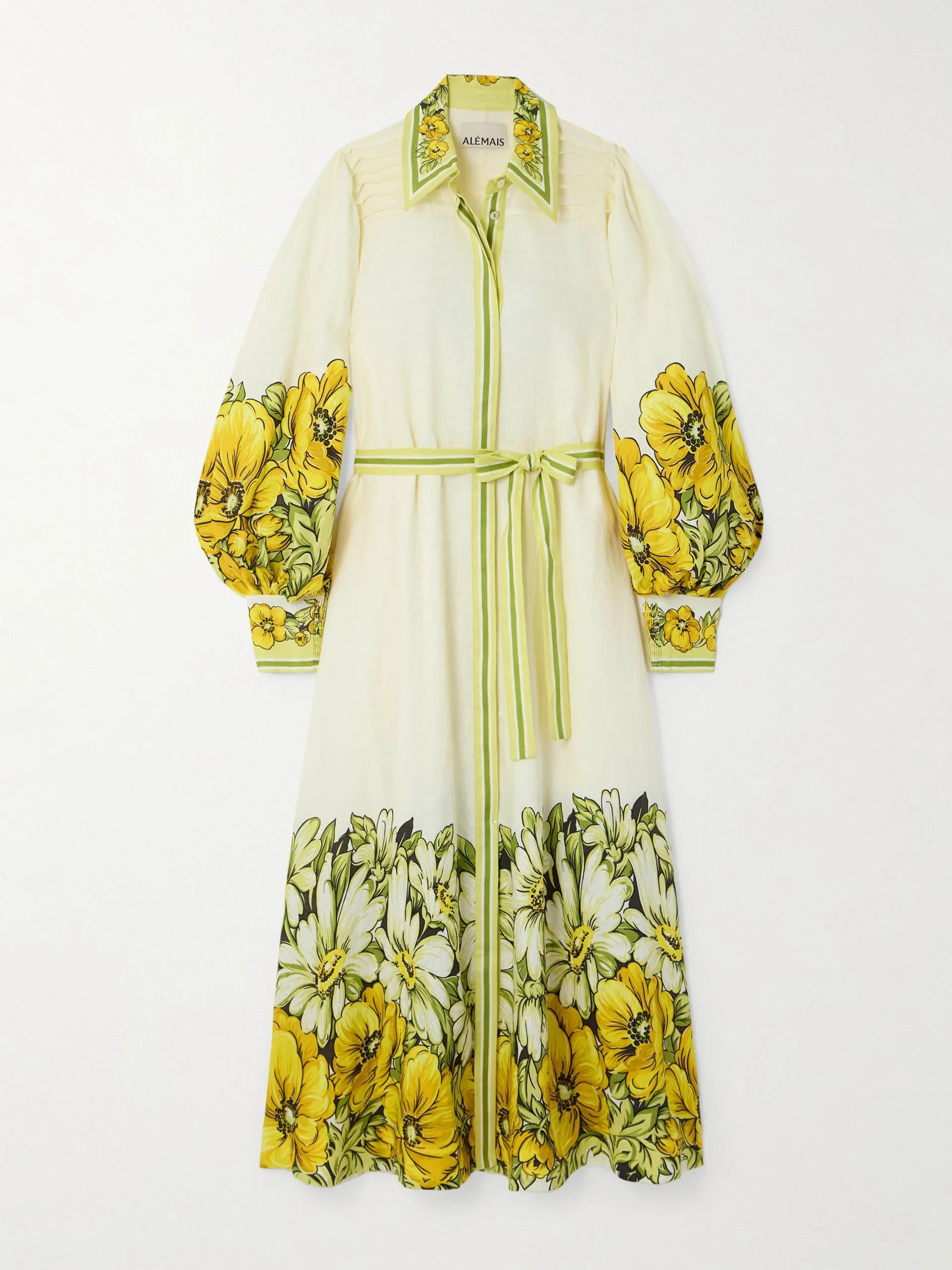 Gisela belted floral-print linen maxi shirt dress