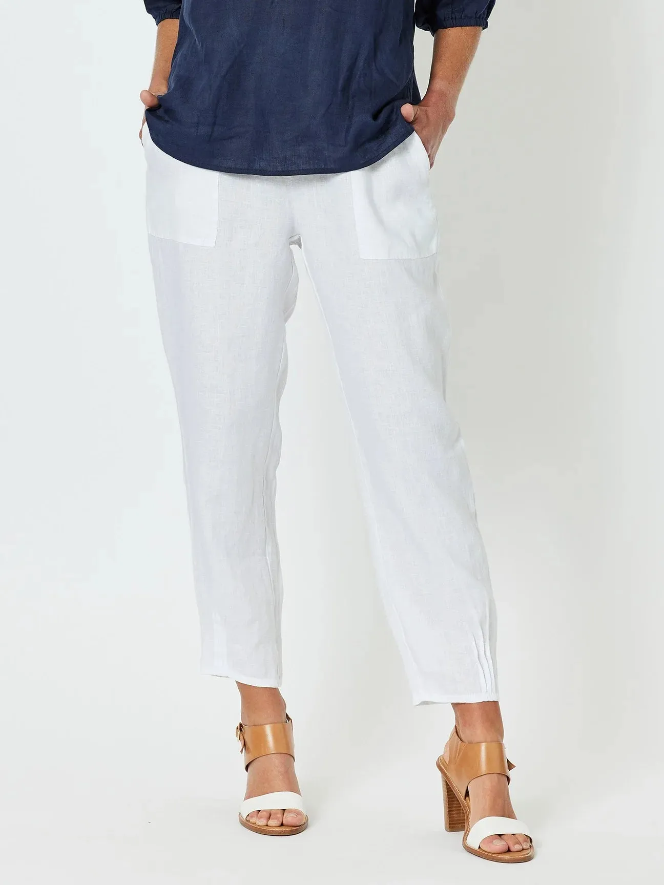 GORDON SMITH Ribbed Waist Linen Pant White