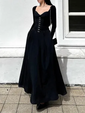 Gothic Square Neck Corset Maxi Dress