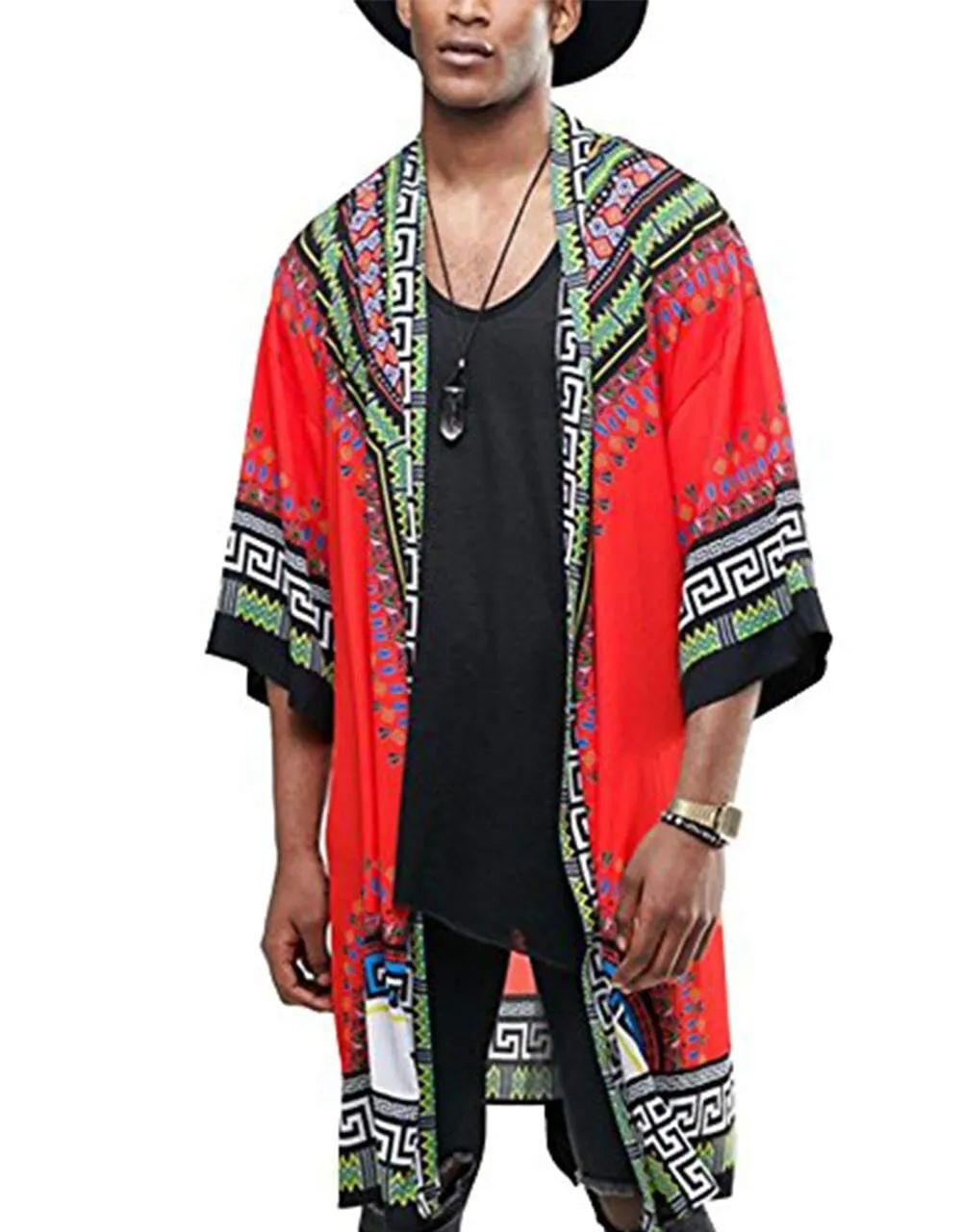 Graphic Ruffle Shawl Collar Lightweight Drape Cape (US Only)