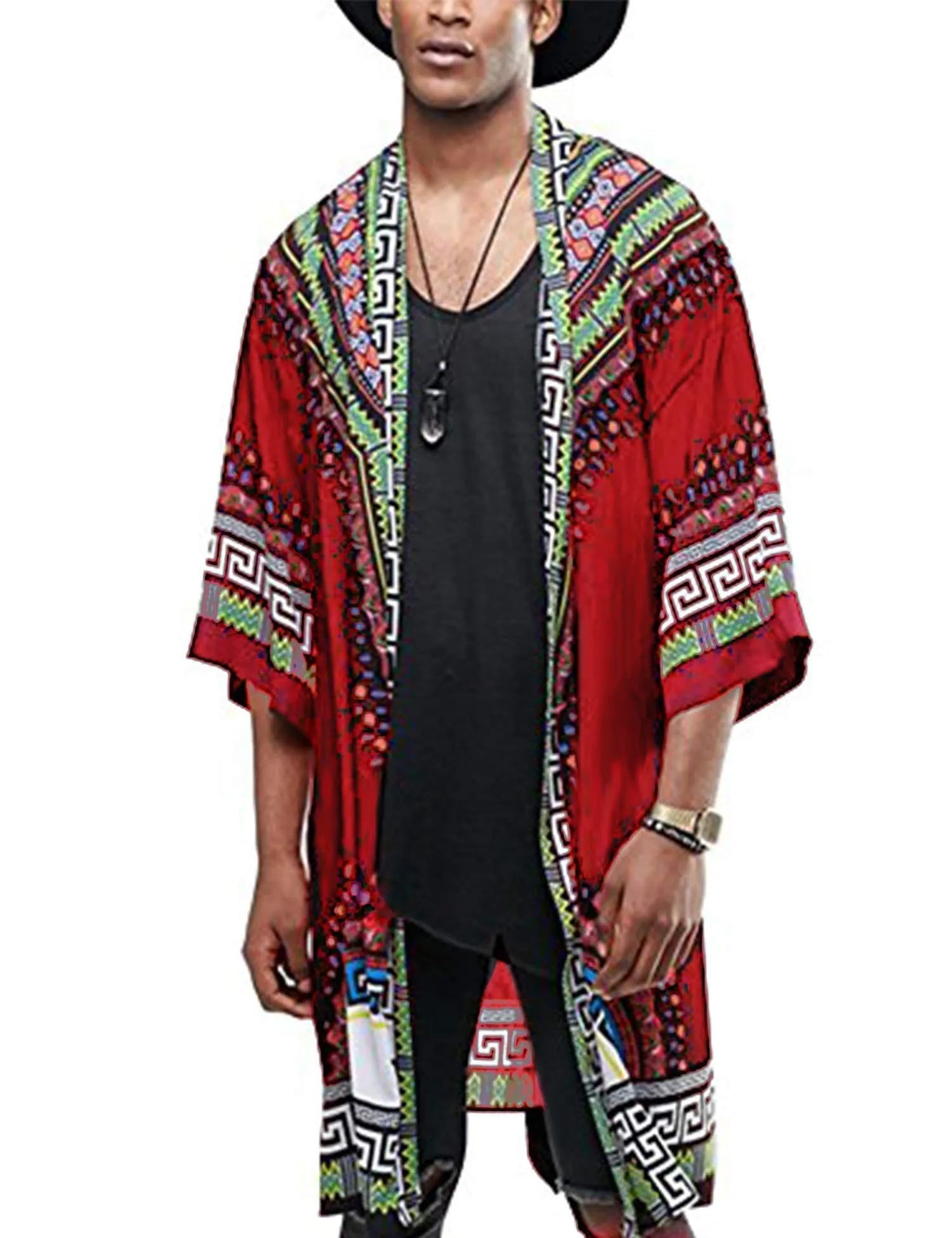 Graphic Ruffle Shawl Collar Lightweight Drape Cape (US Only)