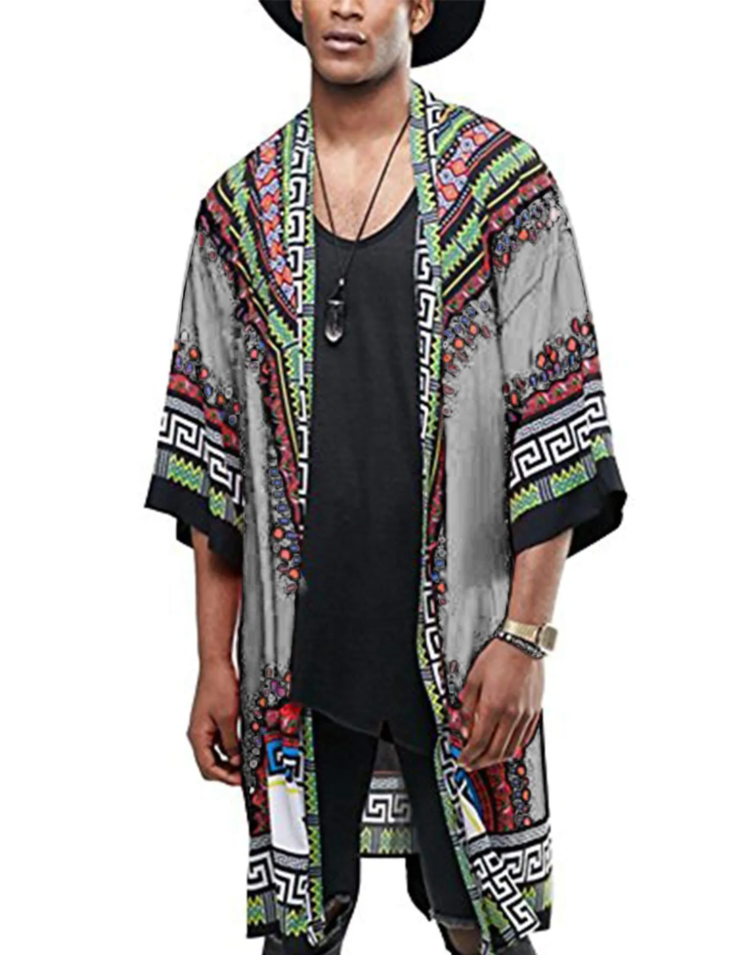 Graphic Ruffle Shawl Collar Lightweight Drape Cape (US Only)