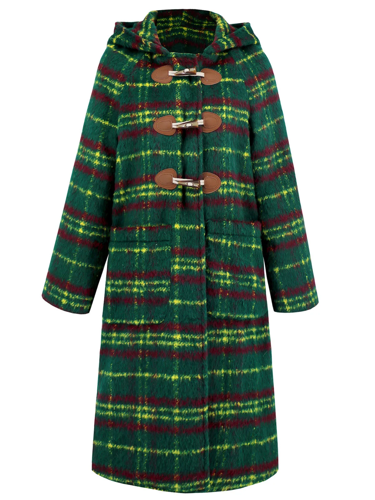 Green 1950s Gingham Plaid Hooded Coat