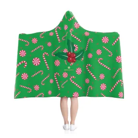 Green Cozy Christmas Hooded Blanket, Red Sugar Cane 50"x40", 80"x56" Holiday Party Blanket