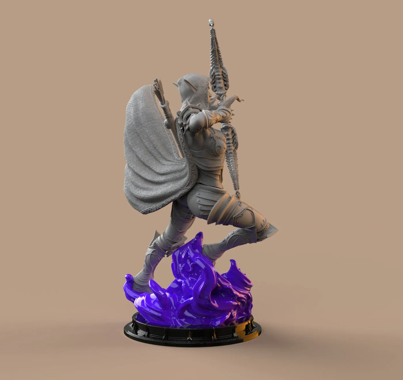 H044 - Games Character design, The Windrunner Female Statue art, 3D model design printable download files