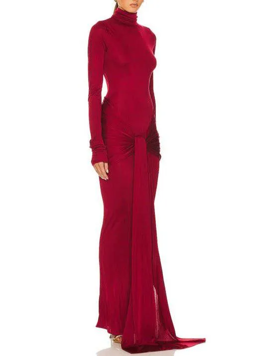 Hattie Draped Turtle Neck Maxi Dress