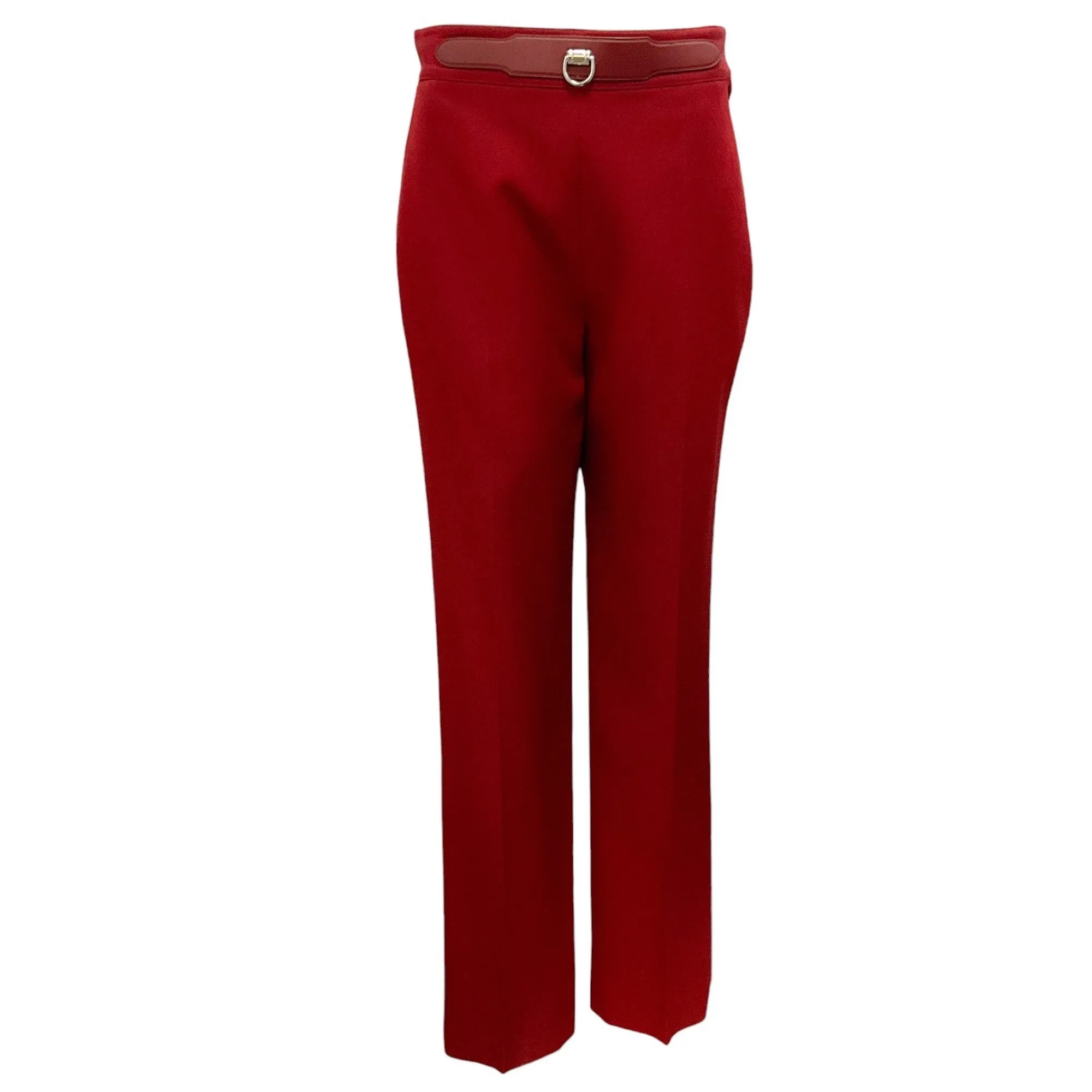 Hermes Rouge Jupiter Wool Gabardine Straight Fit Pants