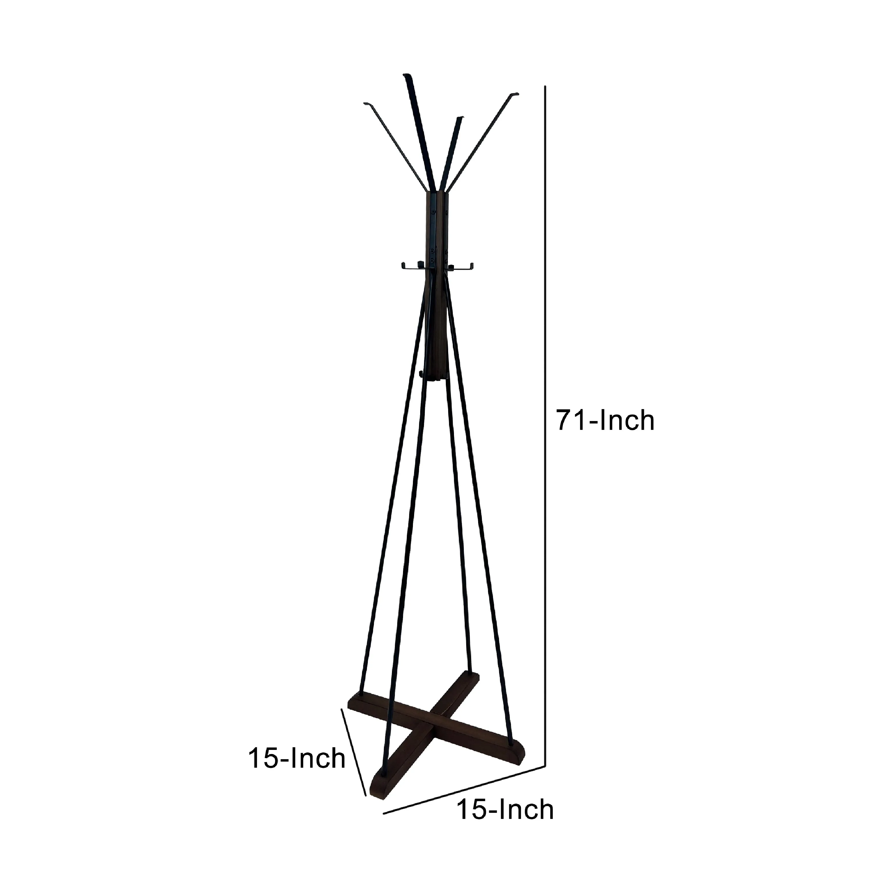 Holly 71 Inch Standing Wooden Coat Rack with Multiple Hooks Hangers, Reclaimed Wood and Iron, Brown, Black By The Urban Port