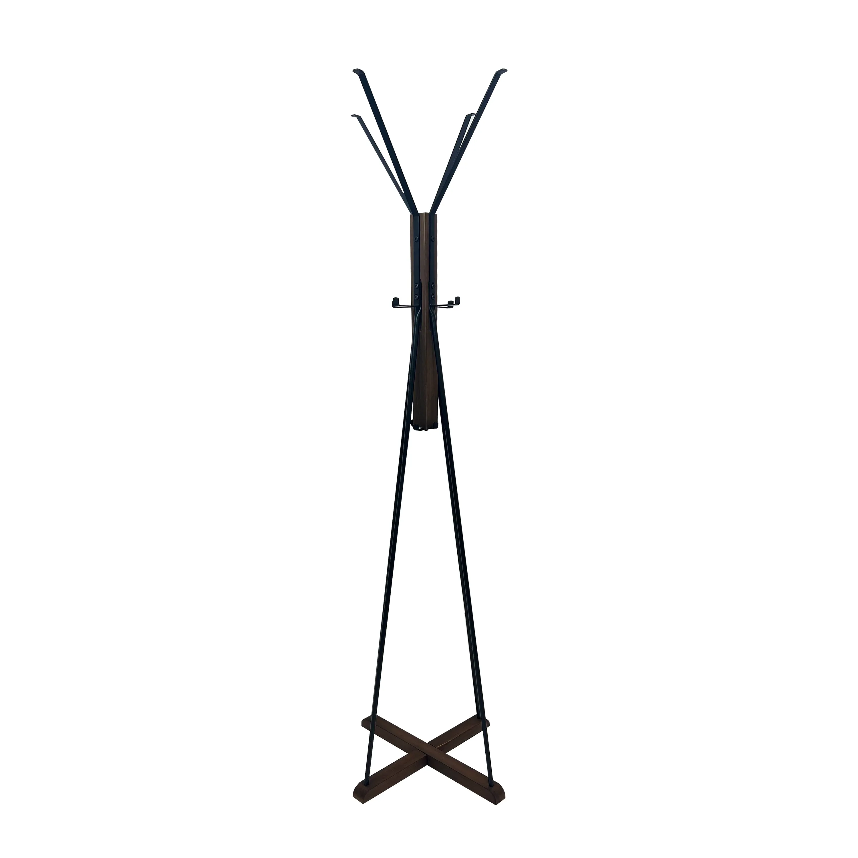 Holly 71 Inch Standing Wooden Coat Rack with Multiple Hooks Hangers, Reclaimed Wood and Iron, Brown, Black By The Urban Port