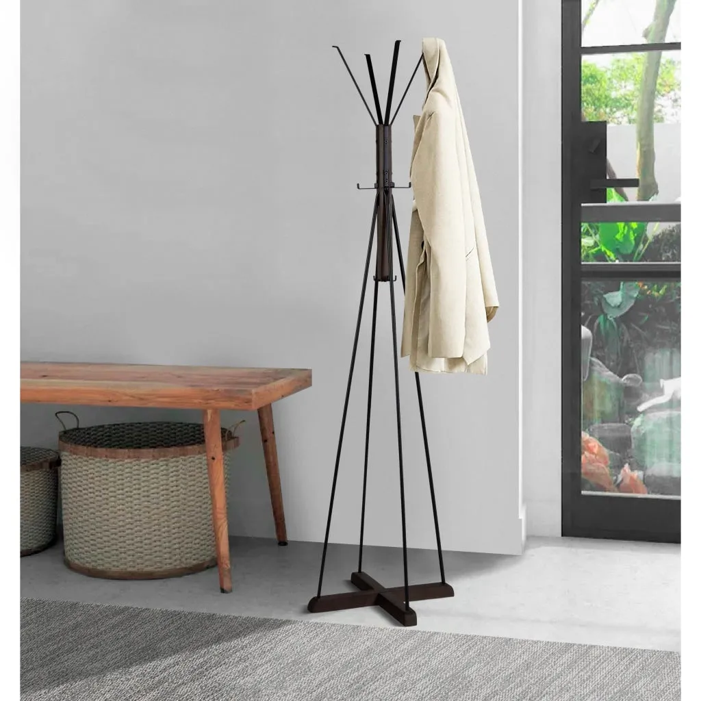 Holly 71 Inch Standing Wooden Coat Rack with Multiple Hooks Hangers, Reclaimed Wood and Iron, Brown, Black By The Urban Port