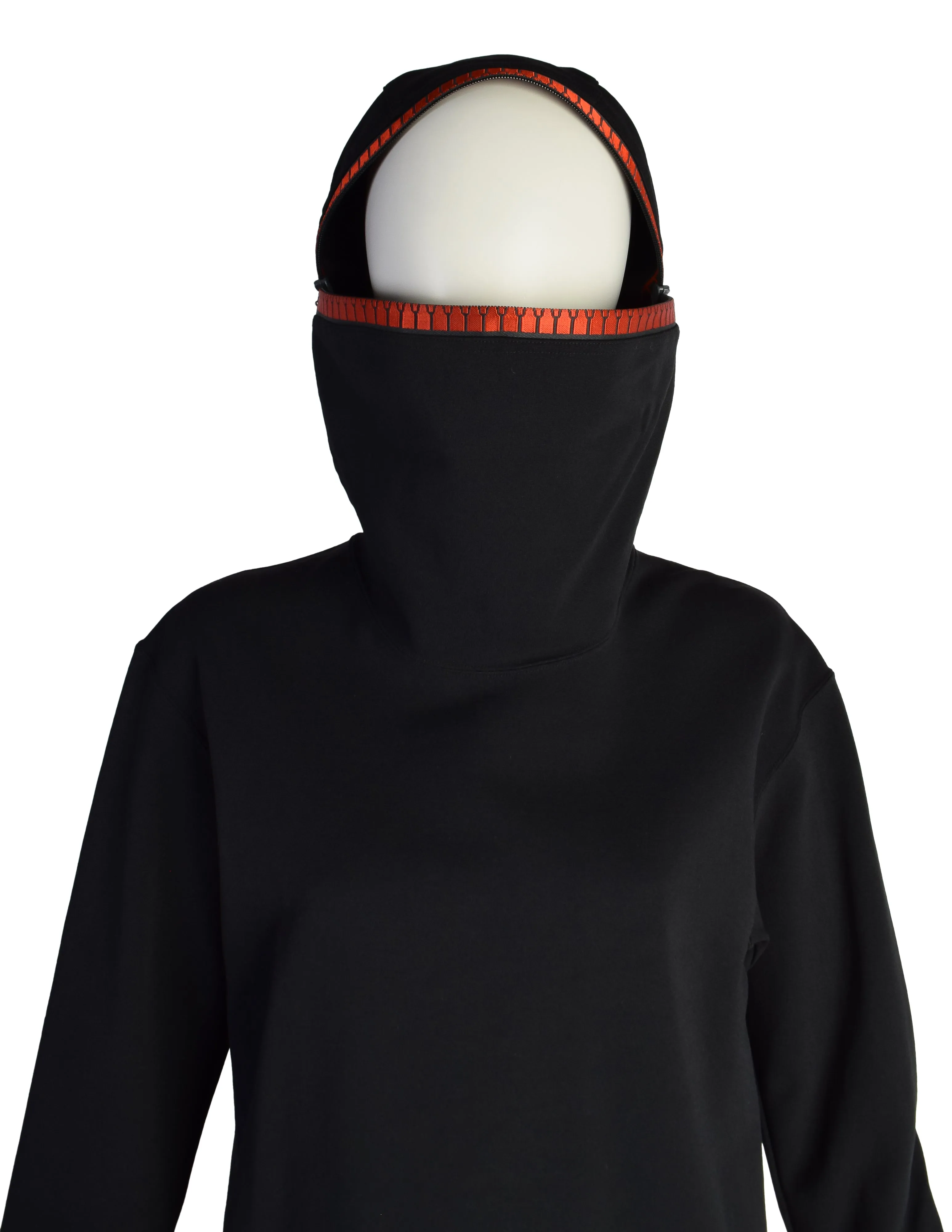 Issey Miyake Vintage AW1991 Iconic Black and Red Zipper Hood Face Top and Pants Ensemble Set