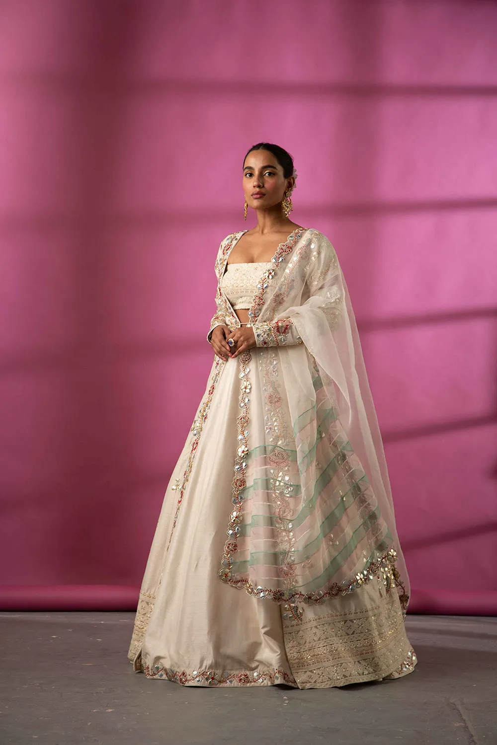 Ivory Gota Patti Cape, Skirt And Dupatta