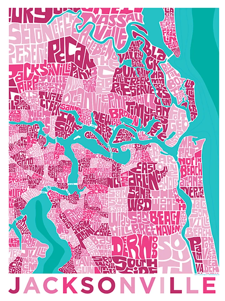 Jacksonville, Florida Typography Map