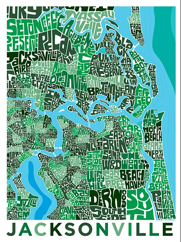 Jacksonville, Florida Typography Map