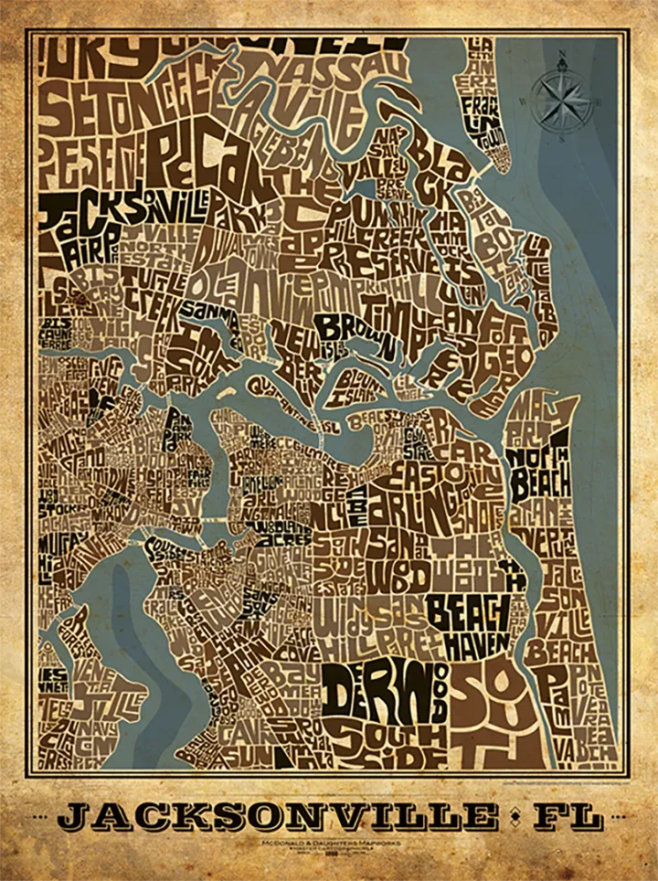 Jacksonville, Florida Typography Map