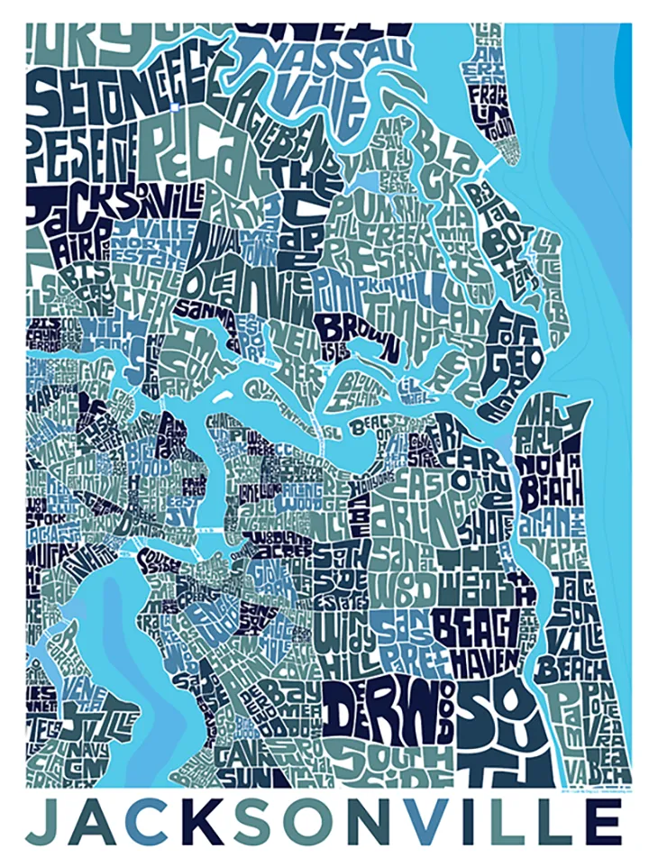 Jacksonville, Florida Typography Map