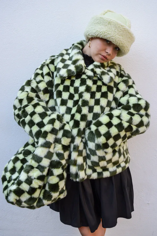 Jakke Traci Green Checkerboard Coat