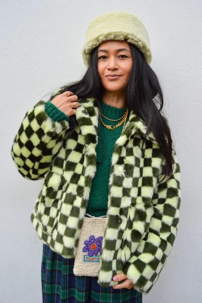 Jakke Traci Green Checkerboard Coat