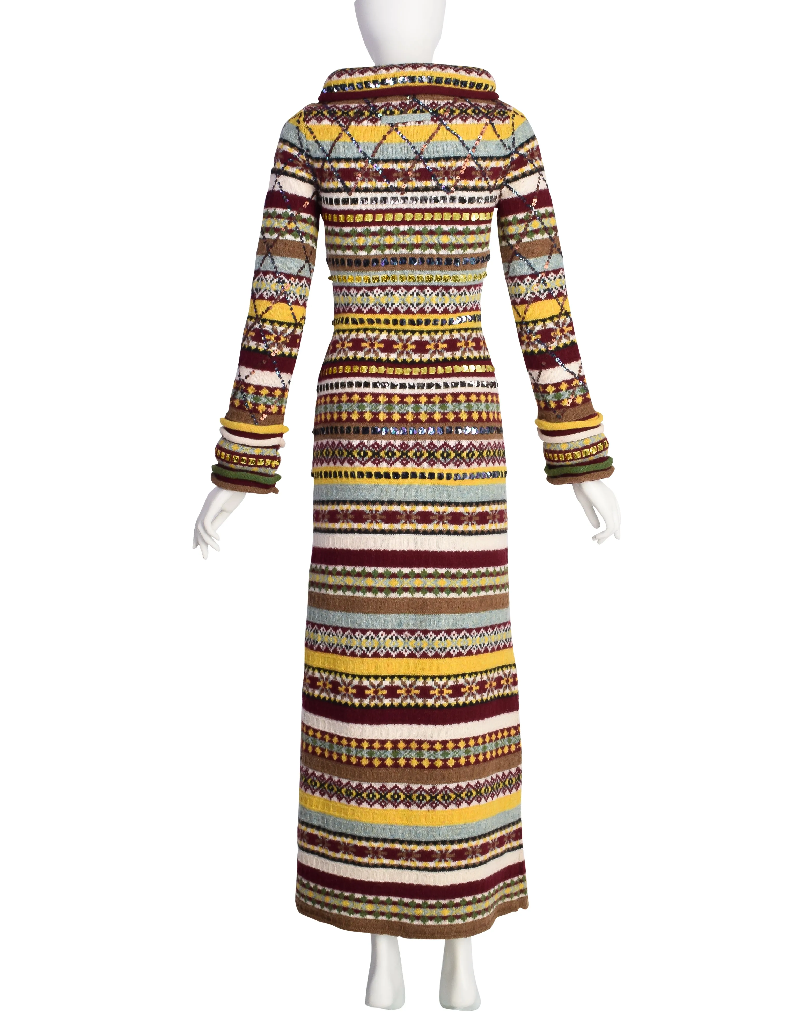 Jean Paul Gaultier AW 1999 Multicolor Fair Isle Sequin Knit Sweater Dress