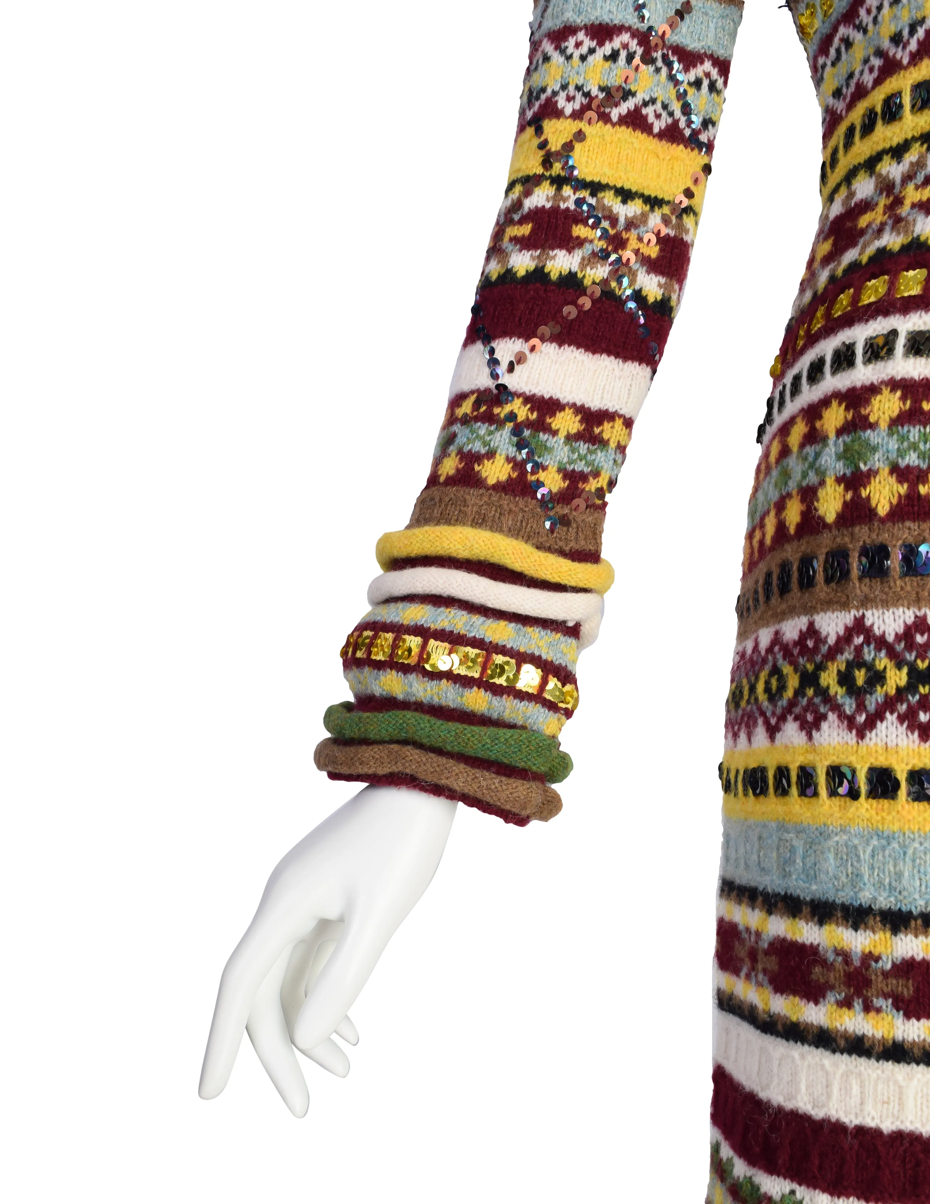 Jean Paul Gaultier AW 1999 Multicolor Fair Isle Sequin Knit Sweater Dress