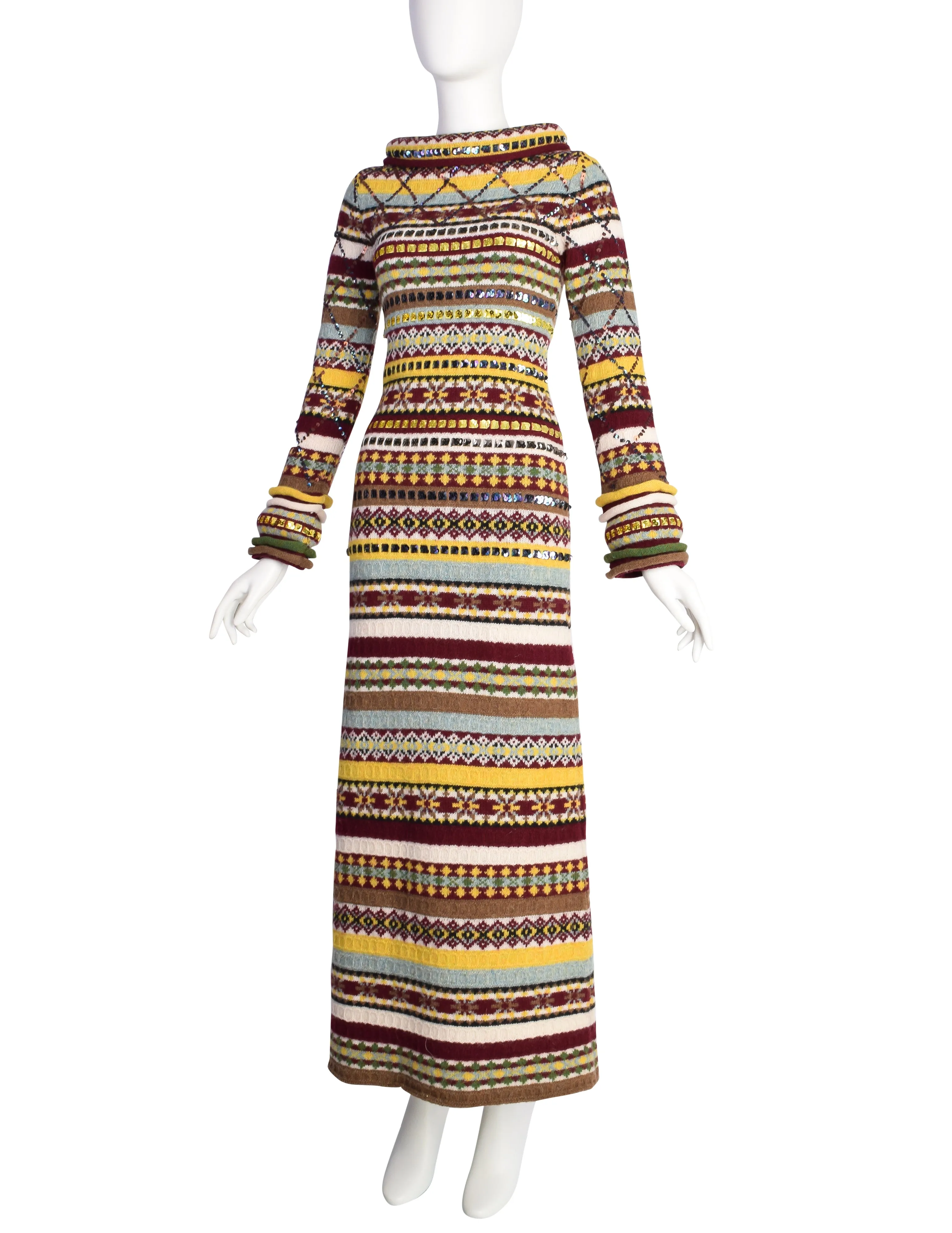 Jean Paul Gaultier AW 1999 Multicolor Fair Isle Sequin Knit Sweater Dress