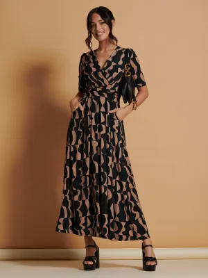 Jenny Printed Maxi Dress, Brown Pattern