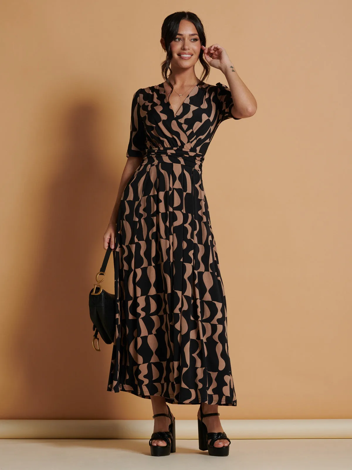 Jenny Printed Maxi Dress, Brown Pattern