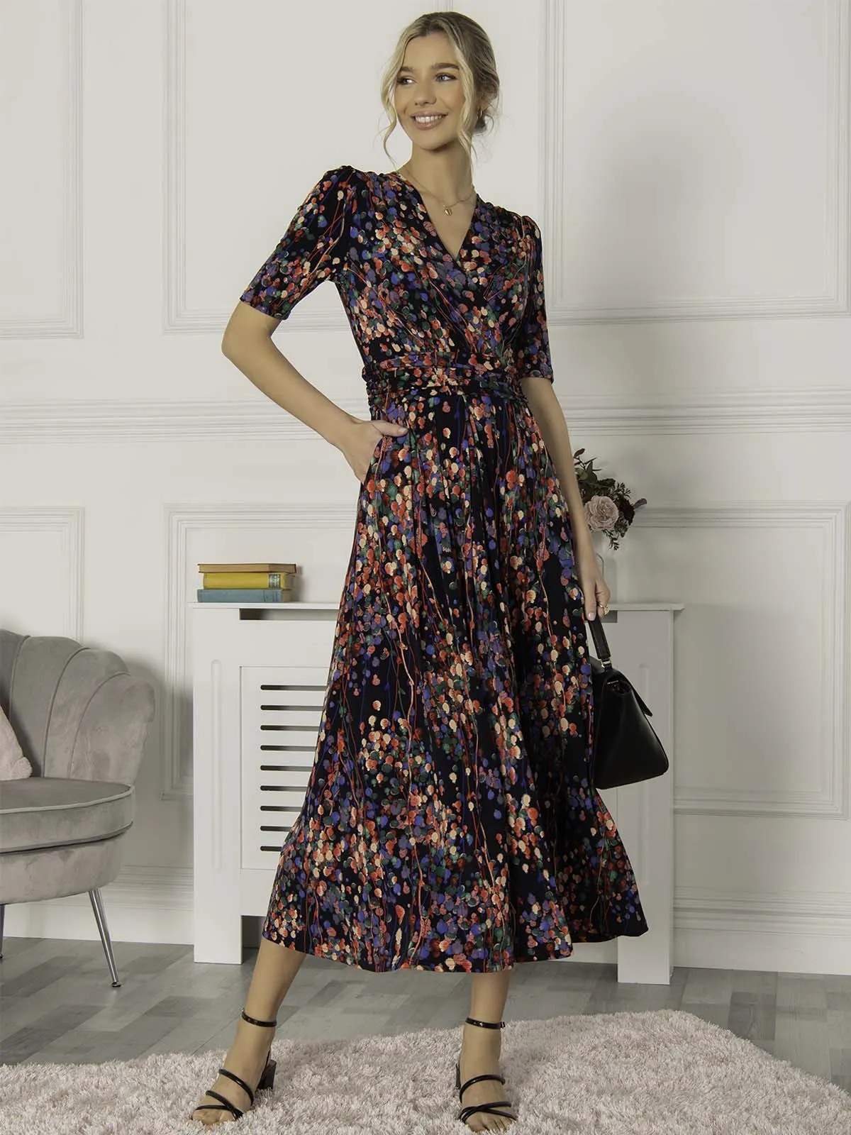 Jolie Moi Asuka Jersey Maxi Dress, Navy Multi