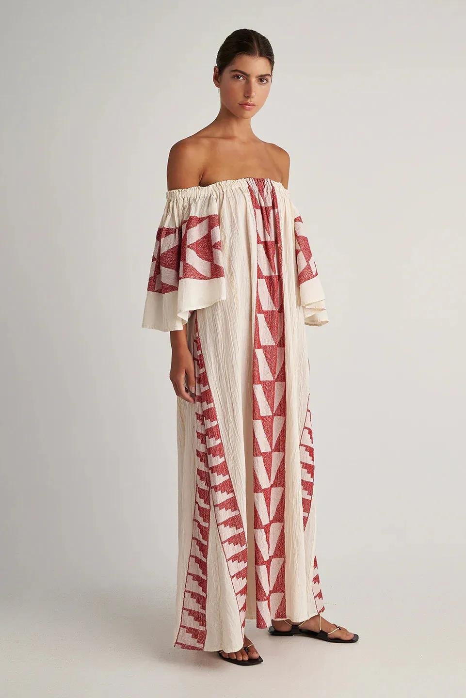 Knossos Maxi Dress in Red/Natural