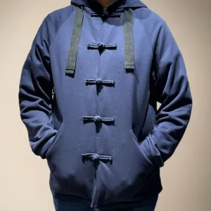 Knot Button Hoodie Jacket, Navy