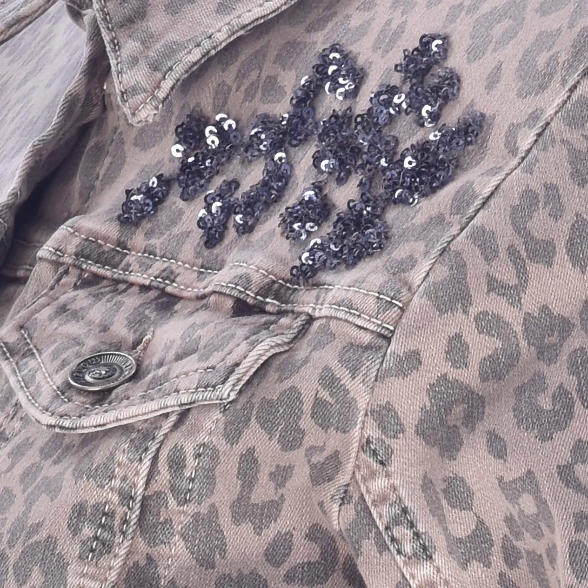 Leopard Print Sequin Denim Jacket