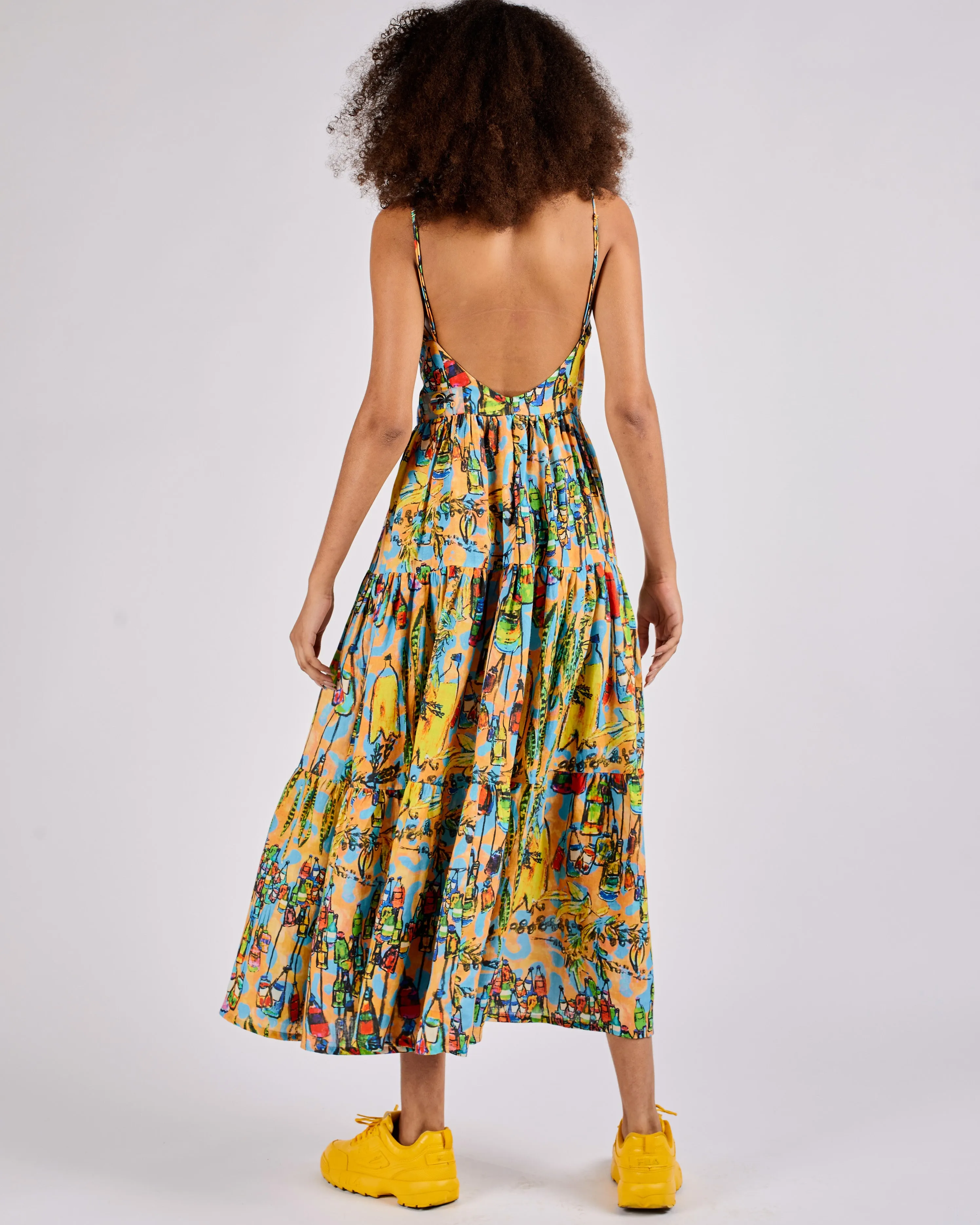 LINEN MAXI DRESS IN SPELL PRINT